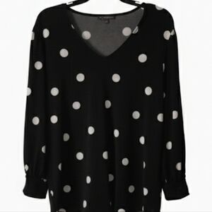 Adrianna Papell Black and White Polka Dot Blouse Women's Large